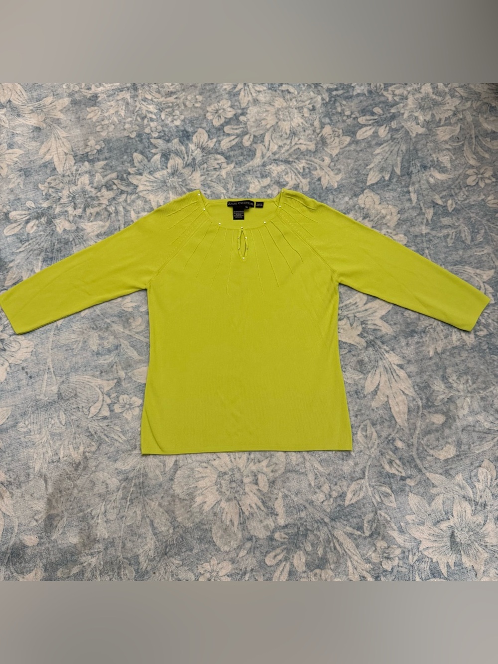 Ziani Couture Lime Green Knit Long Sleeve Top with Keyhole Womens XL